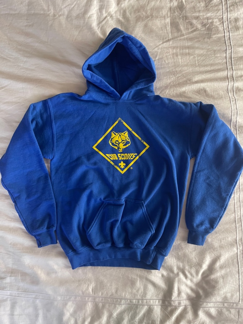 Kids Royal Blue Hooded Sweatshirt with Yellow Cub Scouts Emblem